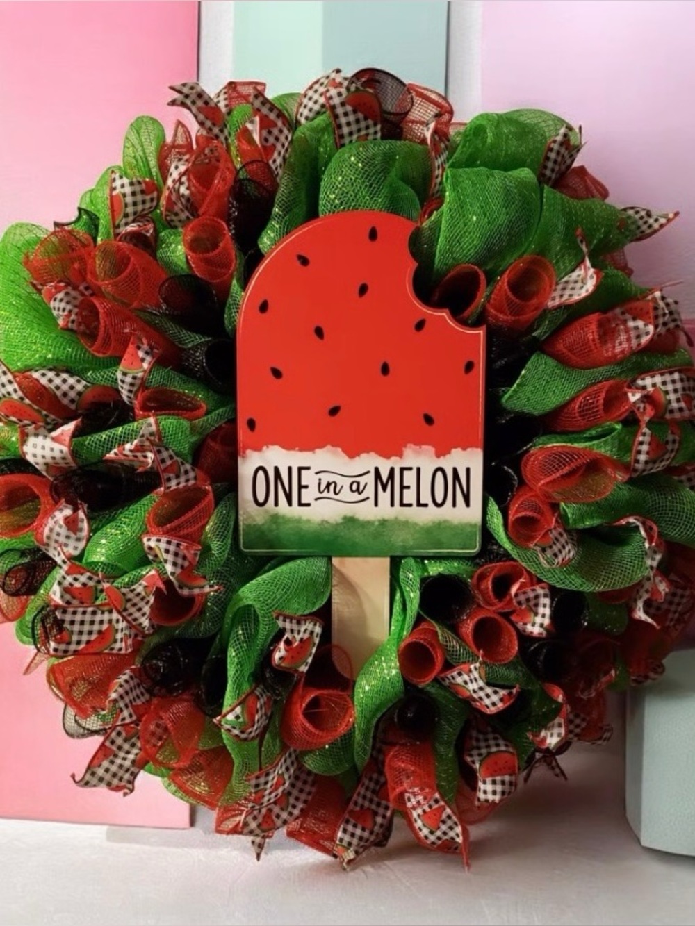 One in a Melon Red & Green Watermelon Pop Wreath - Home Party Supplies